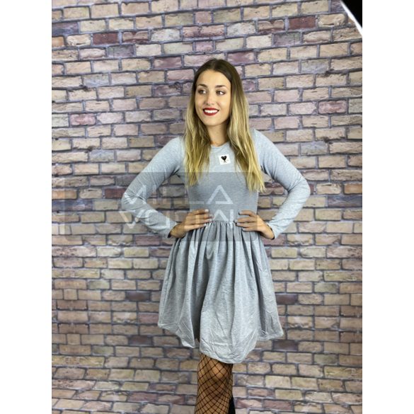 Alitta hosszú ujjú fodros aljú pamut ruha-szürke