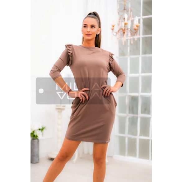 Victoria M fodros ujjú zsebes ruha8839TDC-barna