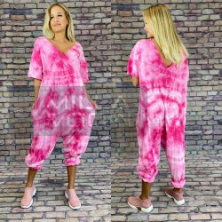 Mumu batikolt zsebes bő szabású pamut overal 3210-pink