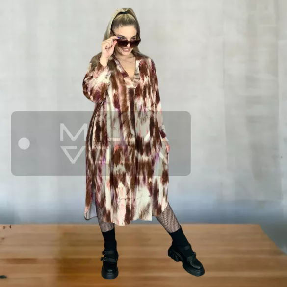  Mallory V nyakú oversize viszkóz ruha 50821 - barna