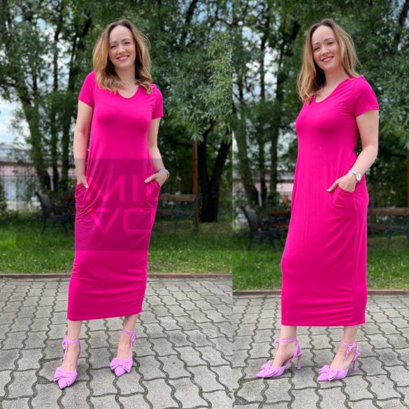 Elenora zsebes hosszú ruha 23052-pink