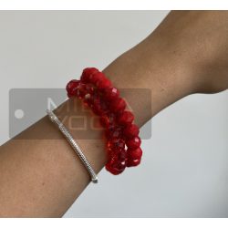   Diamond gumis műanyag kristály gyöngyös karkötő-áttetsző piros