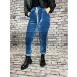 Shernilla elasztikus zsebes megkötős bársony nadrág -e 82170 - petrol