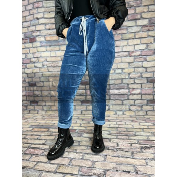 Shernilla elasztikus zsebes megkötős bársony nadrág -e 82170 - petrol