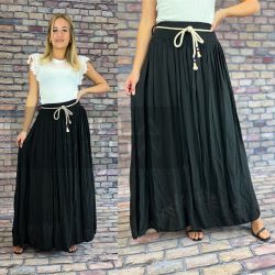 Jade gumis derekú viszkóz hosszú szoknya- fekete