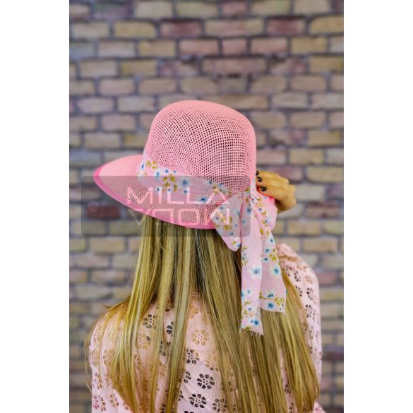 Katalin nyári kalap mintás szalaggal-rózsaszín