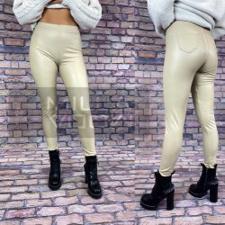   Janet bélelt, hátul zsebes, bőrhatású matt leggings-bézs
