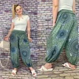 Mandala Ankara gumis derekú vékony viszkóz laza nadrág-khaki