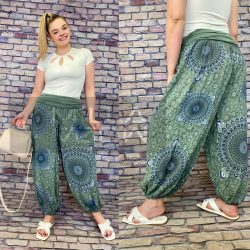   Mandala Ankara gumis derekú vékony viszkóz laza nadrág-khaki