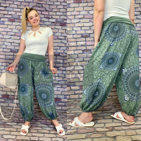 Mandala Ankara gumis derekú vékony viszkóz laza nadrág-khaki