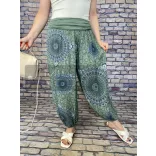 Mandala Ankara gumis derekú vékony viszkóz laza nadrág-khaki