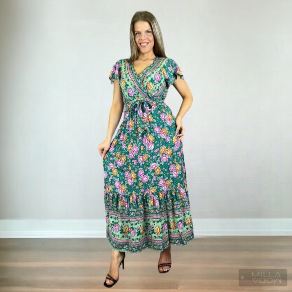 Juana virágos női ruha361-zöld/pink