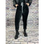 Shernilla elasztikus zsebes megkötős bársony nadrág -e 82170 - fekete