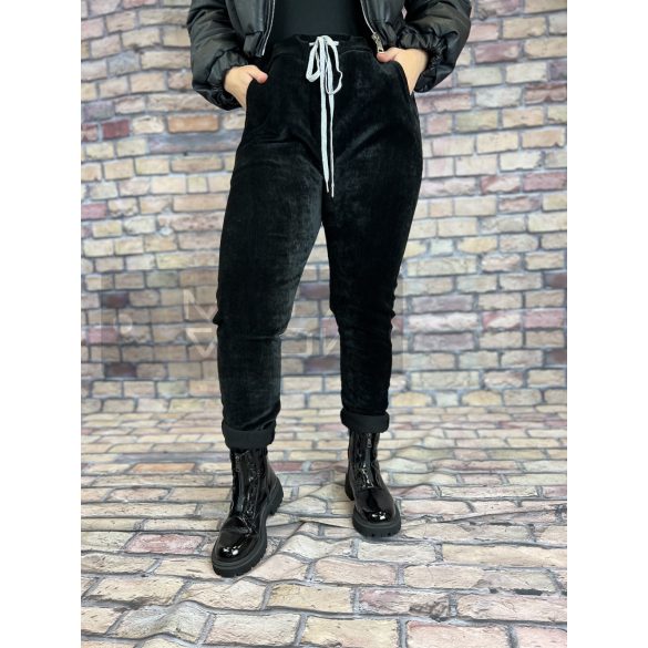 Shernilla elasztikus zsebes megkötős bársony nadrág -e 82170 - fekete