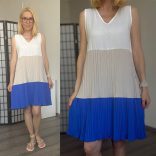 Emilia tri-colour pliszírozott ujjatlan ruha 23809-királykék