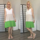 Emilia tri-colour pliszírozott ujjatlan ruha 23809-élénkzöld