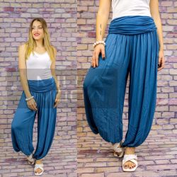 Ankara gumis derekú vékony viszkóz laza nadrág-petrol