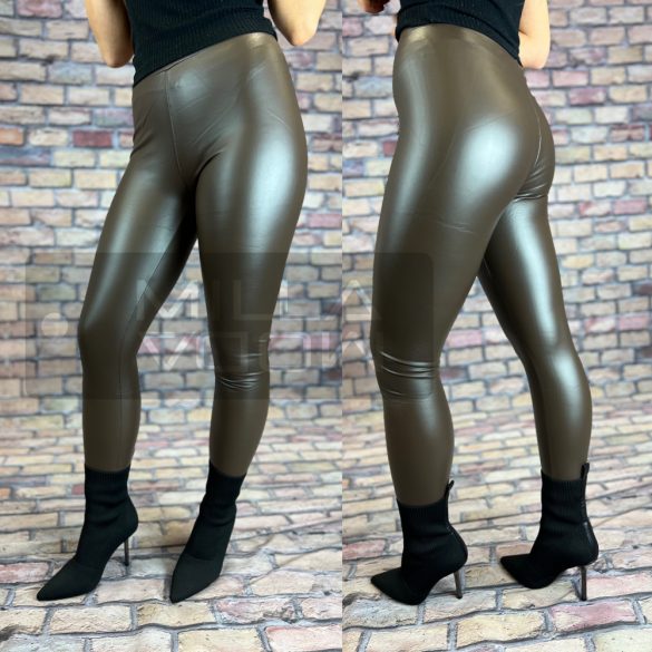 Mirella  bőrhatású bélelt leggings-sötétbarna GG-99936