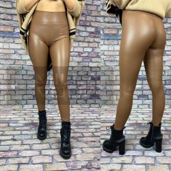 GB elasztikus bőrhatású bélelt leggings-barna