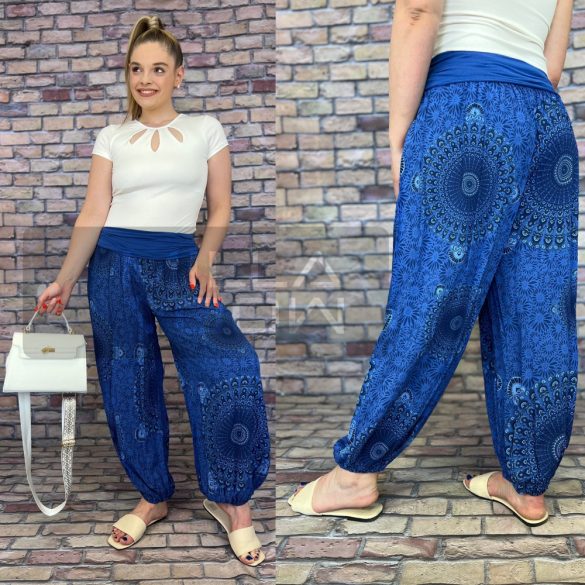 Mandala Ankara gumis derekú vékony viszkóz laza nadrág-királykék