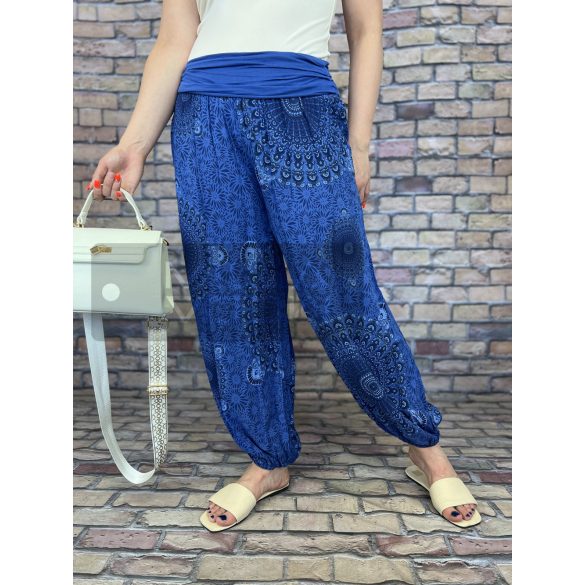 Mandala Ankara gumis derekú vékony viszkóz laza nadrág-királykék