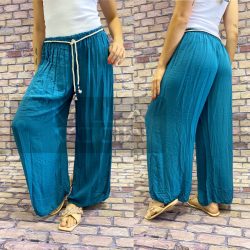 Meaving gumis derekú lenge viszkóz nadrág-petrol