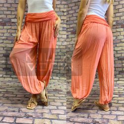 Ankara gumis derekú vékony viszkóz laza nadrág-korall