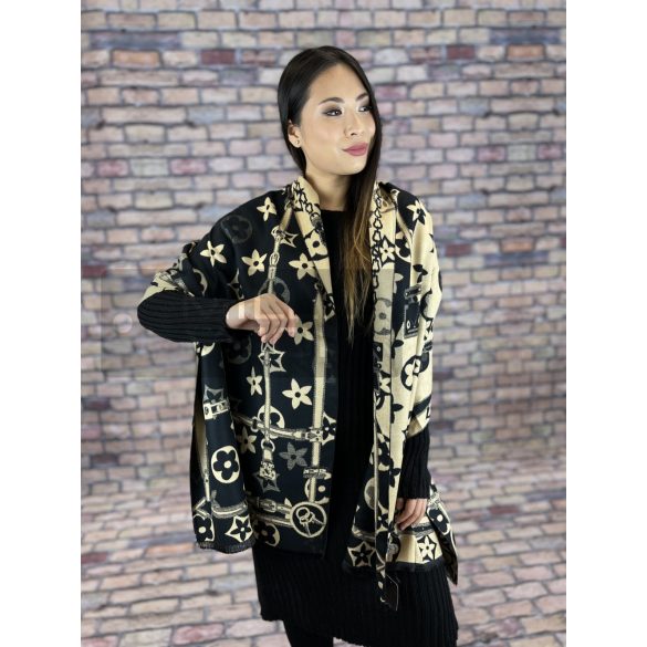 Dunkirk virágmintás sál c-2311-fekete/barna