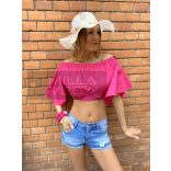 Szandi fodros vászon felső-pink 0916