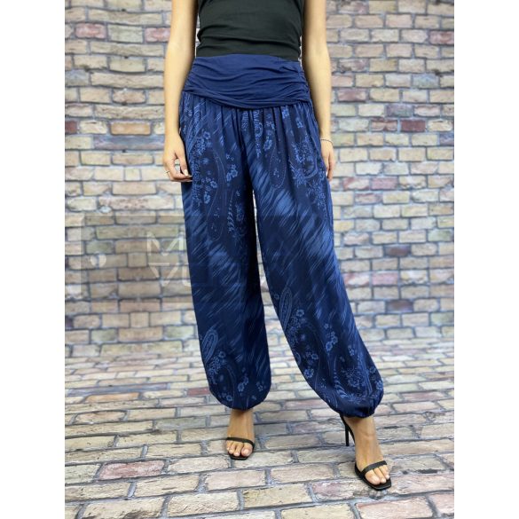 Mintás Ankara gumis derekú vékony viszkóz laza nadrág-sötétkék