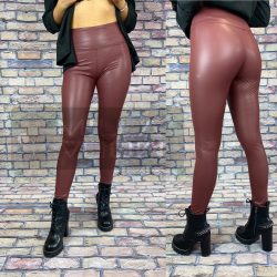 GB elasztikus bőrhatású bélelt leggings-bordó