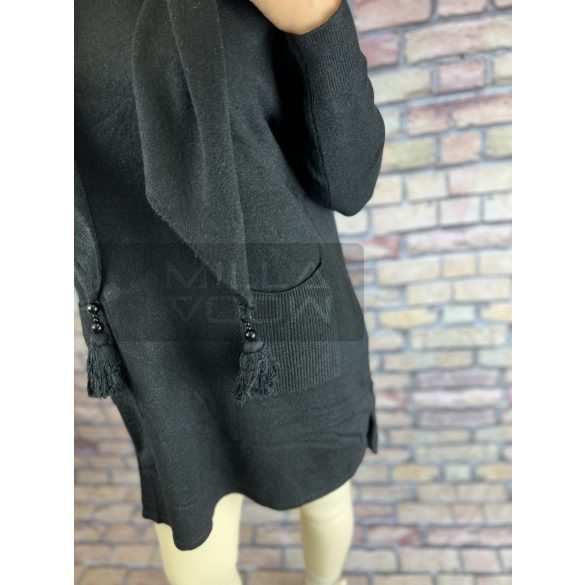 Stefania kötött zsebes pulóver sállal 22-M1592 - fekete