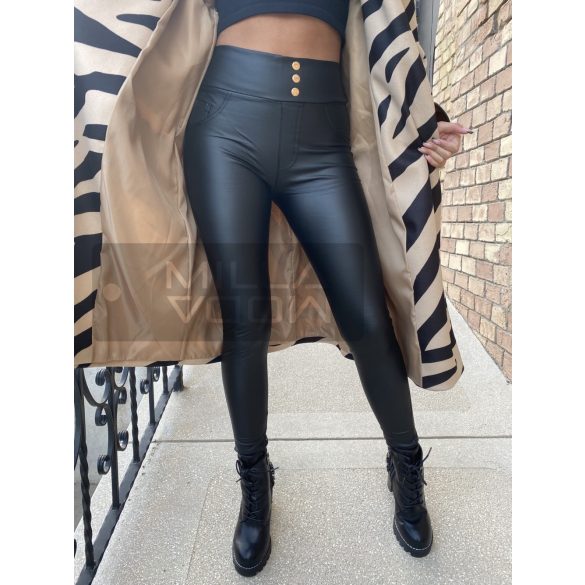 Zariah bélelt bőrhatású leggings arany gombokkal-matt fekete 3242