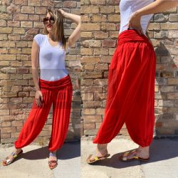Ankara gumis derekú vékony viszkóz laza nadrág-piros