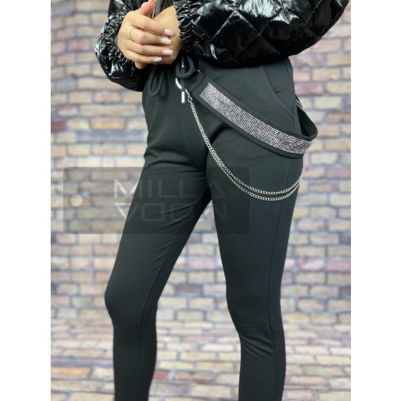 Yvette strasszos díszítésű szabadidő nadrág-fekete