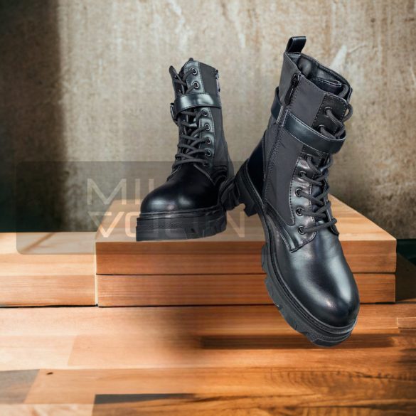 Laces gumis tetejű fűzős  bakancs-fekete H0232