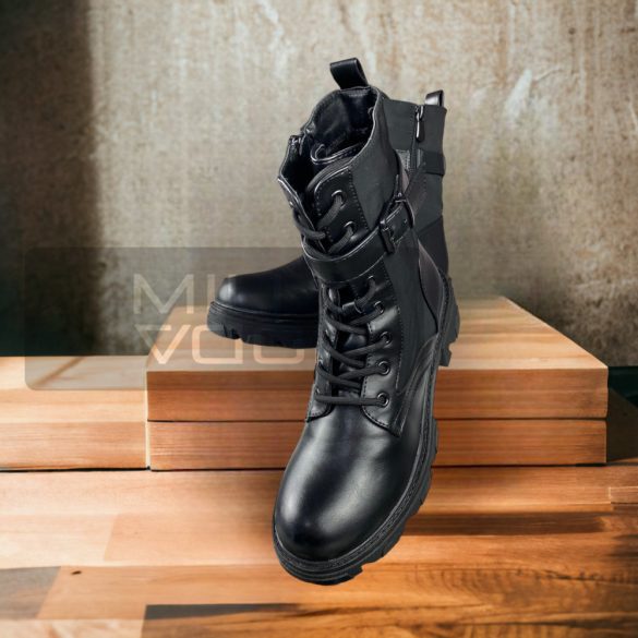 Laces gumis tetejű fűzős  bakancs-fekete H0232