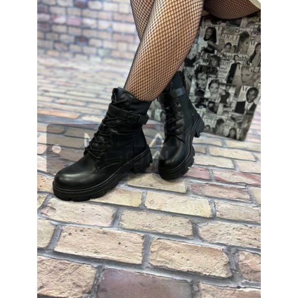 Laces gumis tetejű fűzős  bakancs-fekete H0232
