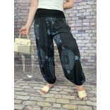 Mandala Ankara gumis derekú vékony viszkóz laza nadrág-fekete