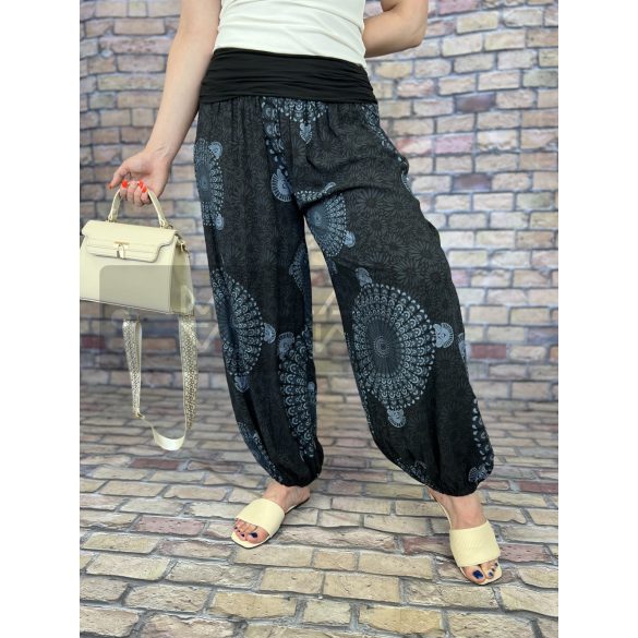 Mandala Ankara gumis derekú vékony viszkóz laza nadrág-fekete