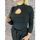 Becky bordázott kivágott felső W8165 - fekete