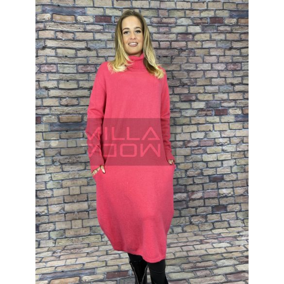 Sziéna garbós zsebes kötött ruha-pink 7868