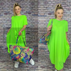 Nikole  zsebes basic tunika 520-neonzöld