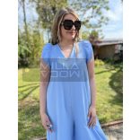 V kivágású fodros ujjú overál 28002-világoskék