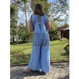 V kivágású fodros ujjú overál 28002-világoskék