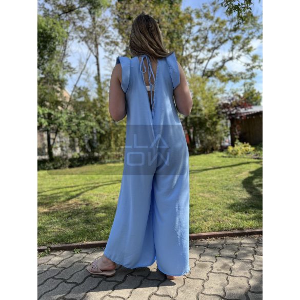 V kivágású fodros ujjú overál 28002-világoskék