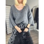 One V kivágású buklé pulver21673-szürke