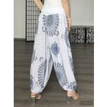 Mandala Ankara gumis derekú vékony viszkóz laza nadrág-fehér