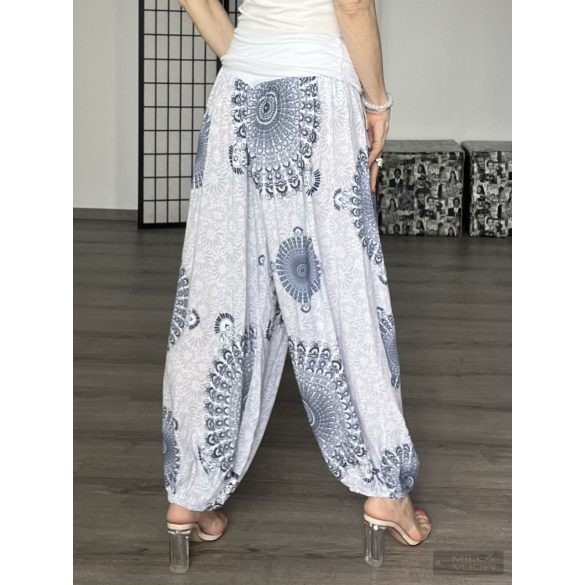 Mandala Ankara gumis derekú vékony viszkóz laza nadrág-fehér