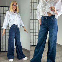 3D trapéz wide leg farmer9317-sötétkék